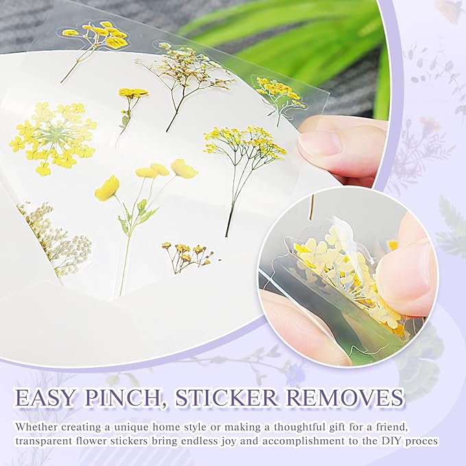 36 Sheets Flower Stickers for Scrapbooking,576 Pcs Self-Adhesive Transparent Flower Stickers Scrapbook Supplies Journaling for Adult Card Making Letters DIY Water Bottle Cards Decoration