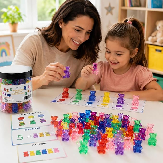 Counting Bears for Kids, 72 PCS Math Counters with Storage Box, Montessori Color Sorting & Counting Toys for Toddlers, Preschool Educational Math Manipulatives for STEM Learning (3 Styles)