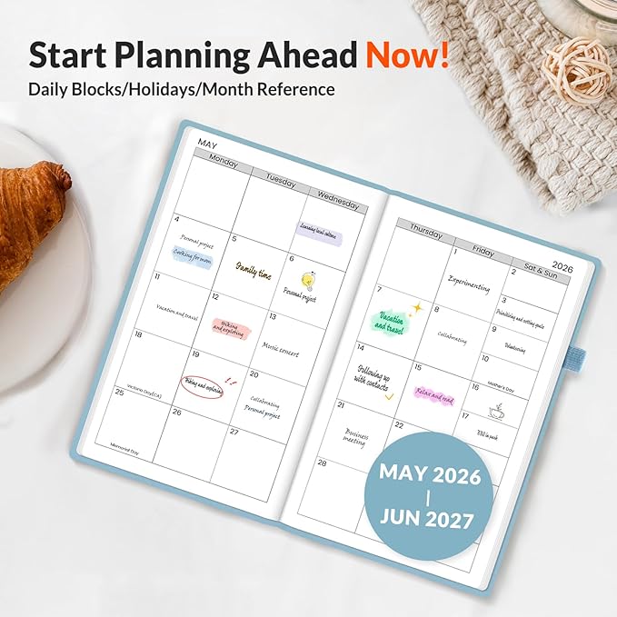 SUNEE 2026-2027 Pocket Weekly Planner for Purse 3.5" x 6" - 12 Month (July 2026 - June 2027) Academic Year Calendar, Pocket Size Planner, Hardcover, Note, 100 GSM Paper, Sage Blue