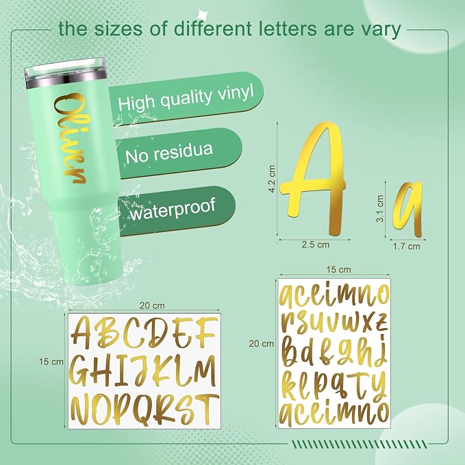 UV DTF Cup Wrap Letter Stickers Vinyl Decals,Gold,7 Sheets | Personalized Name Stickers for Water Bottles Tumblers, Waterproof UV DTF Alphabet A-Z Stickers for 14-43oz Mugs DIY Craft