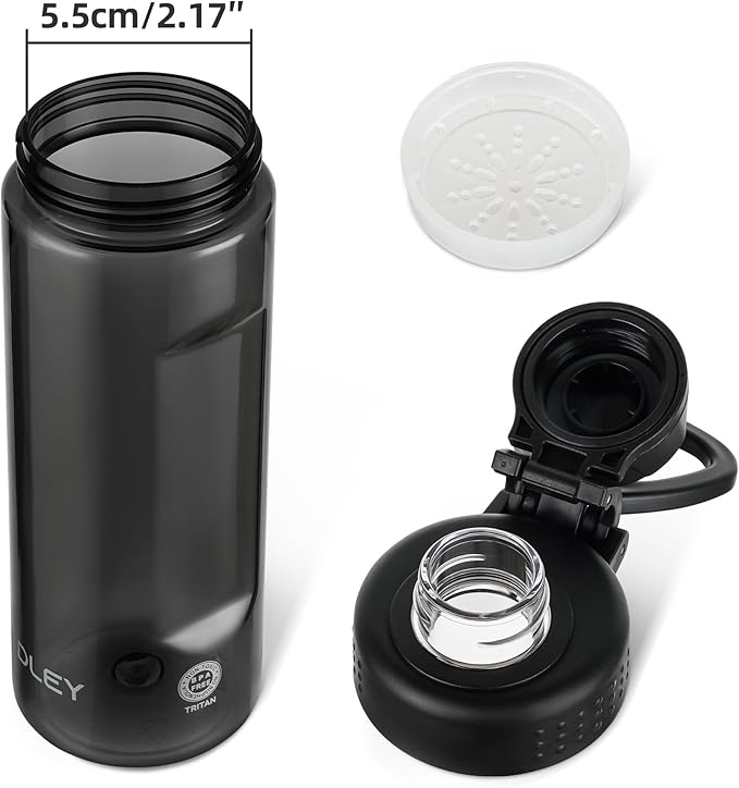 OLDLEY Water Bottles 20oz BPA Free Tritan Water Bottle with Carry Handle and Spout Lid, Leakproof Kids Water Bottle for Home,Travel, School, Outdoors,Black