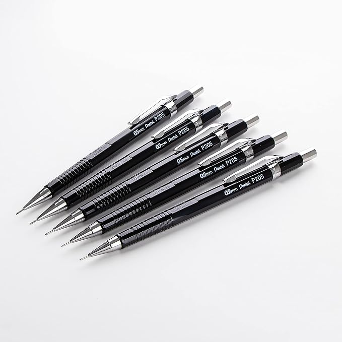 Pentel Sharp Mechanical Pencil 0.5mm, Pack of 5 Black Mechanical Pencils