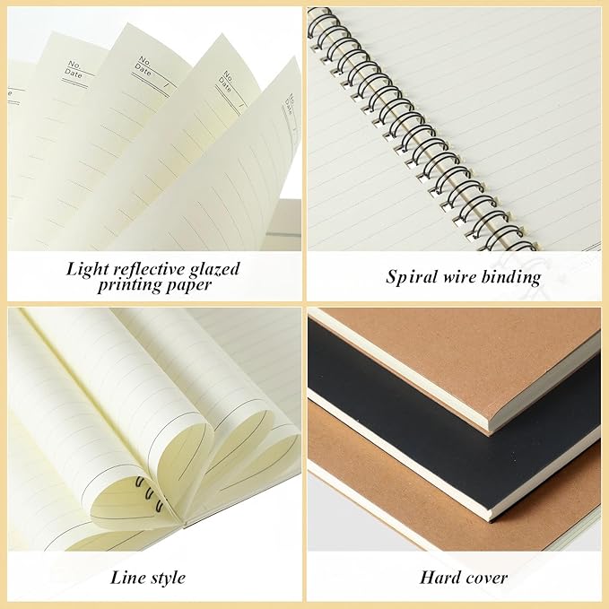 Leelosp 12 Pcs Small Spiral Notebook Lined Spiral Journal College Ruled Notebook Wire Bound Kraft Cover, 120 Pages for Work (Brown,Black,5.5 x 8.3 Inch)