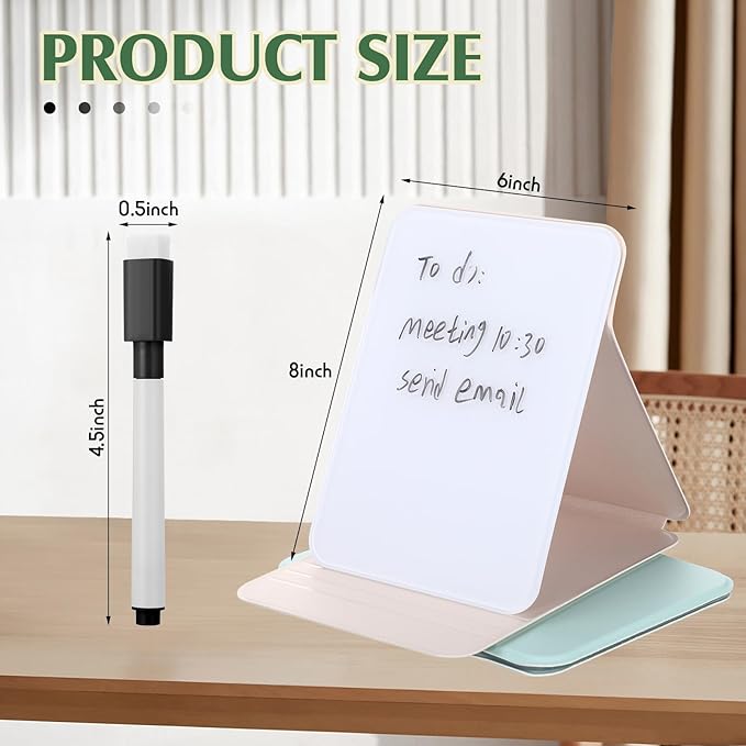 Dunzoom 2 Sets 4 Pcs Small Glass Desktop Whiteboard with Reversable Stand 8x6 Inch Mini Dry Erase White Board Easel with 2 Markers Reusable Desk Notepad for Home Office School Supplies (White,Green)