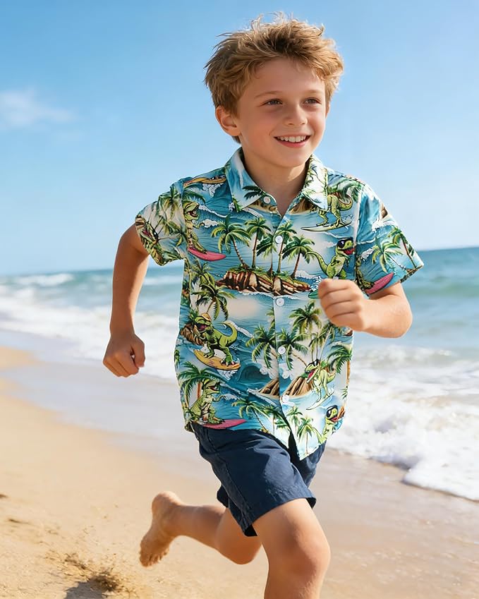Enlifety 2-10T Kids Hawaiian Shirt Boys Short Sleeve Button Down Shirts Hawaii Summer Casual Blouse