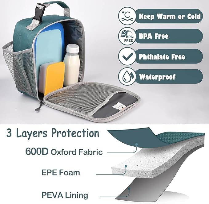 CaCTOUR Lunch Box Kids,Premium Insulated Lunch Bag for Girls Boys,Soft Bag Mini Cooler Back to School Thermal Reusable Lunch Bag for Work School Picnic (Green)