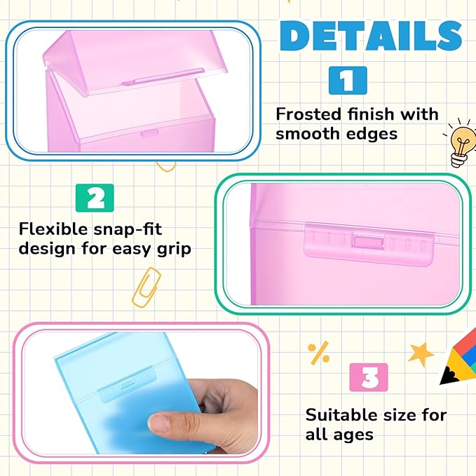 Clabby 4 Pcs Plastic Clear Crayon Box Bulk Holds 24 Crayon With Hinged Lid and Snap Closure for Pens School Office Supply Organization (Pink,Blue,Green,Clear)