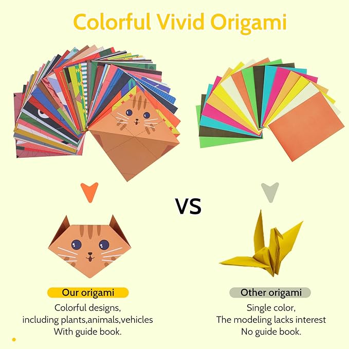 Origami Paper Kit for Kids Ages 5-8 8-12 Easy-Fold Set with Guide Book ,90 Patterns for Beginners Paper Craft Supplies,Ideal for Classroom Art, Birthday Holiday Children’s Day DIY Gifts for Kids