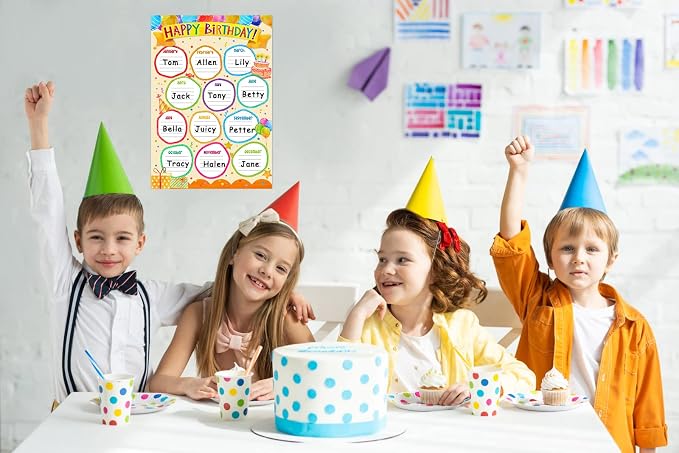 FaCraft Birthday Chart for Classroom - Happy Birthday Poster Reusable Birthday Calendar Laminated Classroom Birthday Chart Classroom Bulletin Board Decorations Back to School Supplies