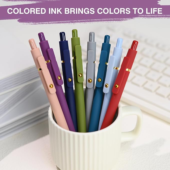 Gel Pens Colored, 8 Pack 0.5mm Fine Point Pen Color Ink, Quick Dry & No Smear, Smooth Writing Pens for Journaling, Aesthetic Office Supplies, Nurse Pens, Gifts for Women Men