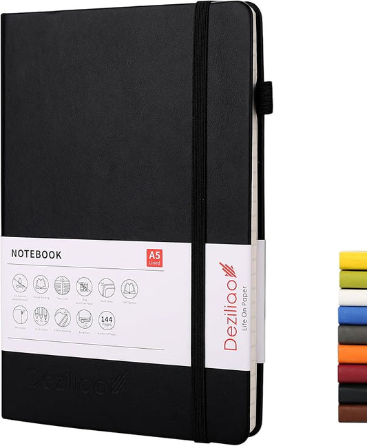 Lined Journal Notebooks with Pen Loop, Hardcover Notebook Journal for Work, 100Gsm Premium Thick Paper with Inner Pocket, Medium 5.7"x8.4", （Black, Ruled）