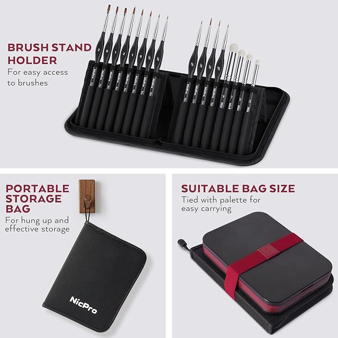 Nicpro Professional Miniature Painting Kit, Stay Wet Palette & 16PCS Detail Paint Brushes Drybrush with Nylon Bag, 100PCS Pallet Paper, 4PCS Sponge, Mixing Paint Saver Palette for Miniature Model