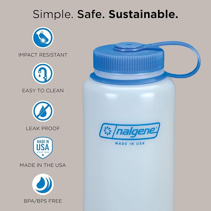 Nalgene Wide Mouth Silo Water Bottle | BPA-Free, Durable & Leak Proof, Large & Lightweight for Hiking, Gym & Sports, Seafoam, 48 Ounces (Pack of 6)