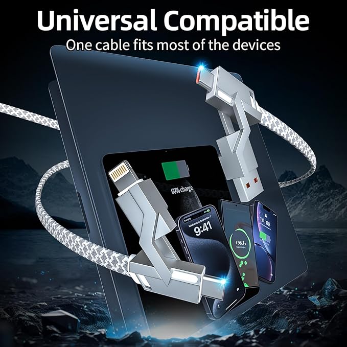 4 in 1 Charging Cable 5FT -MAX 66W USB C Cable Fast Charging, Multi Charging Cable, Multiple iPhone Charger Cord for iPhone 17/16/15/14/13/iPad/Android/Tablets/Car and More, Cruise Travel Essentials