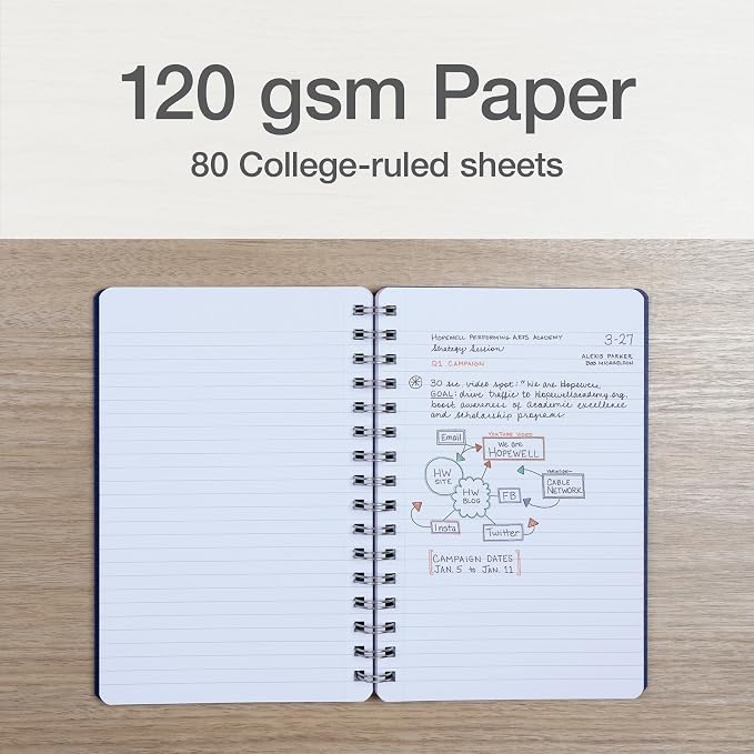 Oxford Poly Spiral Notebooks, Small 5.7" x 8.5" Book, Thick Poly Cover, White Paper, College Rule, 80 Sheets/160 Pages, Jewel Tones, (69720) Pack of 24