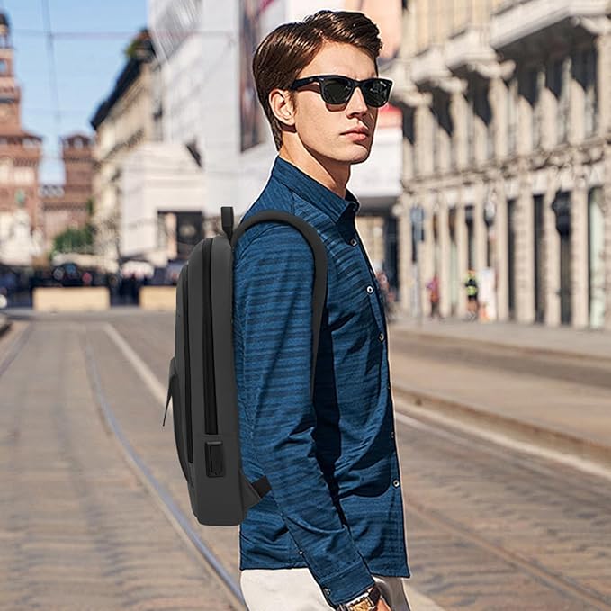 Business Backpack for Men Slim Lightweight Laptop Backpack Water Resistant Small Office Backpack for Commute Travel Daily Office Work with Small Bag (Grey, 15.6")