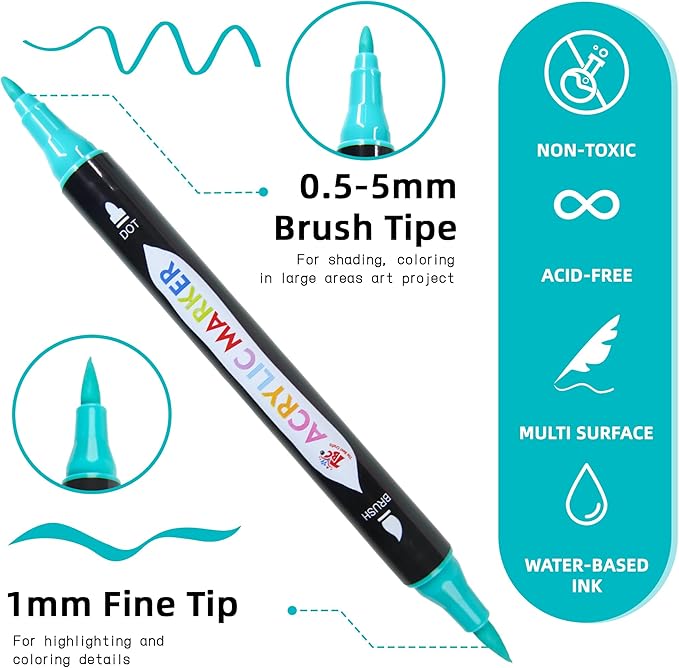 TBC The Best Crafts 108 Colors Dual Tip Acrylic Paint Markers, Double Zipper Design Topgrade Canvas Bag, Waterproof, Non-Toxic, Odorless, Suitable for Paper, Pottery, Stones, Glass, Outdoor Painting