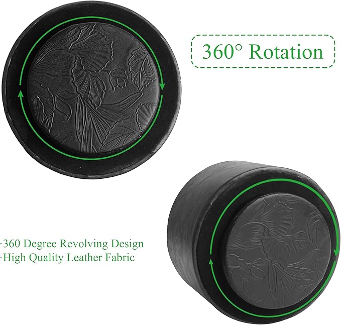 Round Leather Art Supply Organizer,Remote Control Holder,360 Degree Spinning,Multi-Functional Pencil Holder,4 Compartments Desktop Stationary Organizer(1-Oil Black)