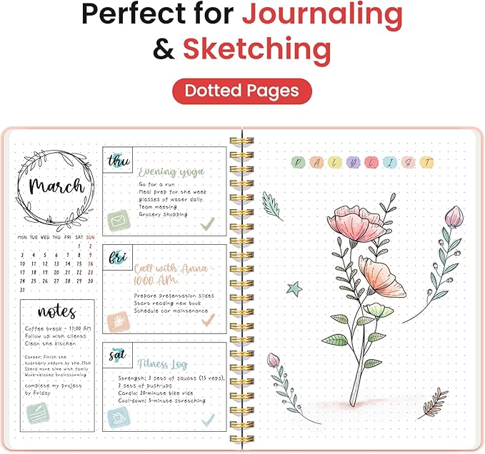 Taja Dotted Spiral Journal Notebook for Women & Men, 140 Pages, Dotted Notebook for Journaling & Note Taking, Journals for Writing, A5(5.7" x 7.9") – Pink