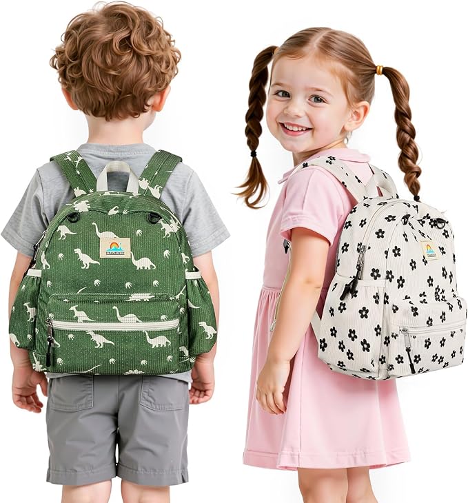 STEAMEDBUN Corduroy Toddler Backpack for Girls 2-4: Kids backpack for Boys Girls - 12 inch Preschool Kindergarten Backpacks - Flower