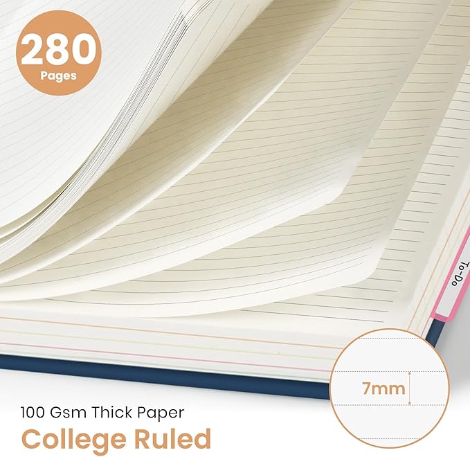 Large Spiral Lined Notebooks for Work with Removable Dividers & Tabs, 8.5"x11" Pretty Hardcover 5 Subject Notebook Journal for Women, College Ruled, Perfect for Study & Office Organization, 280 Pages, Soft Balance