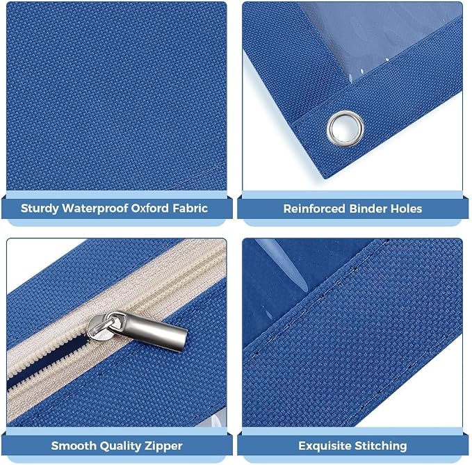 SKYDUE Pencil Pouch for 3 Ring Binder, 9.8" x 7.3" Clear Window Pencil Bag | Zipper Pencil Pouches for Girls Boys, Pencil Pouch with 3 Reinforced Grommets, Durable Organizer for School Supplies