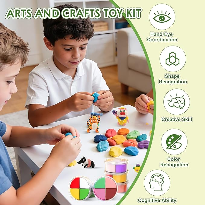 Wild Rainforest Air Dry Clay Kit for Kids - 12 Jungle Animal Models with 4 Colors & Tools, Animal Making Clay Set, Non-Toxic Air Dry Modeling Clay, Creative DIY Craft Gift for Ages 3-12