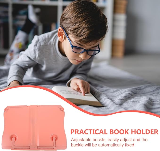 Portable Reading Rack Desktop Book Stand with Adjustable Angle, Pink Portable Book Holder for Home Study and School Use