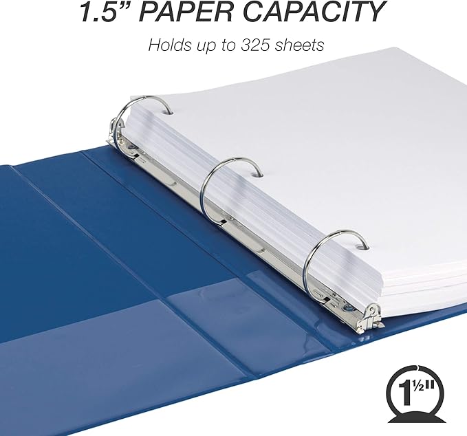 Samsill 1.5 Inch 3 Ring Binder, Economy Round Ring, Clear View Cover, 325 Sheet Capacity - for School, Home, Office - Dark Blue