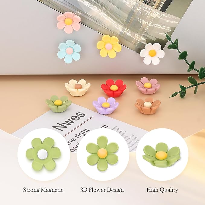 20 Pcs 3D Flower Fridge Magnets, Cute Fridge Magnets, Colorful Refrigerator Decorative Magnet for Whiteboard Locker Cabinet (10 Small + 10 Medium)