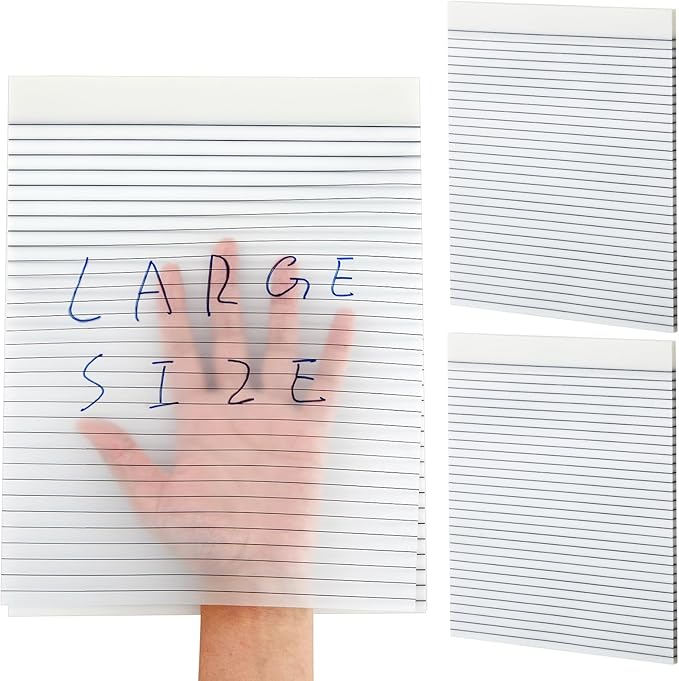 Gueevin 100 Sheets 8.5 x 11 Inch Lined Transparent Sticky Notes, Extra Large Clear Self Sticky Notes with Lines, 2 Pads Waterproof Jumbo Translucent Paper, Office Supply