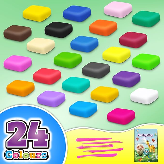 Air Dry Clay 24 Colors, Modeling Magic Clay Set with 5 Sculpting Tools, Arts Crafts Gift for Kids and Beginners