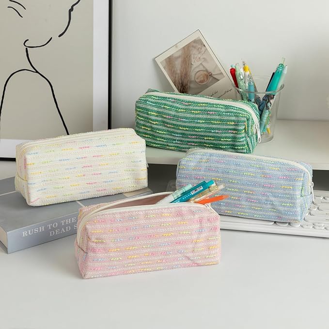 Pencil Case Pouch, Cute cartoon strawberry cake pencil case with versatile colorful lines and large capacity storage bag(Green Circle)