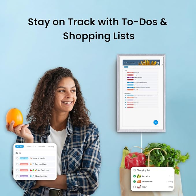 Apolosign 15.6-inch Digital Calendar : Dual Mode Smart Wall Planner, No Subscription, Install Apps, Sync Calendars, Electronic Touchscreen Interactive Display for Family Schedules, Chore Chart - with Stand (Gray Wood)