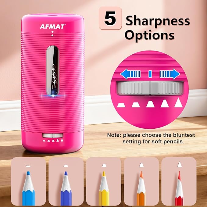 AFMAT Electric Pencil Sharpener, Fully Automatic Pencil Sharpener, Auto in & Out, Rechargeable Hands-Free Sharpeners for Jumbo & Colored Pencils (6.5-12mm), Portable for Home/Classroom/Office PSC2