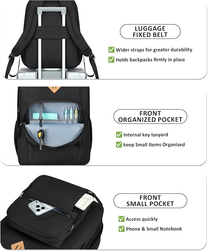 abshoo Classical Basic Womens Travel Backpack For College Men Water Resistant Large Bookbag (Black)