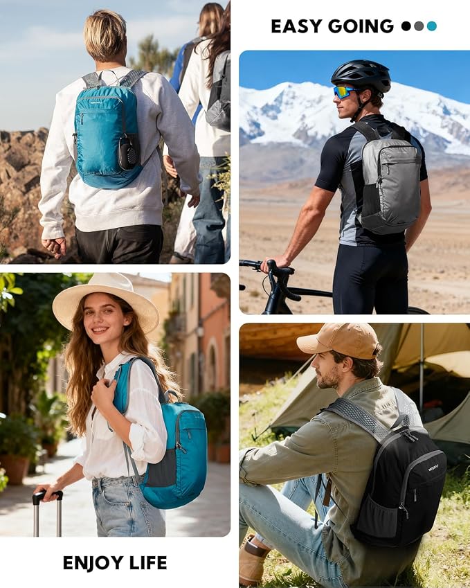 WATERFLY Small Packable Travel Backpack: 15L Lightweight Hiking Daypack | 0.59 lb,Water-Resistant Nylon,Breathable Straps,Reflective Strips,Phone Pocket,Multi-Pockets,Hiking,Cycling,Commute,Men Women