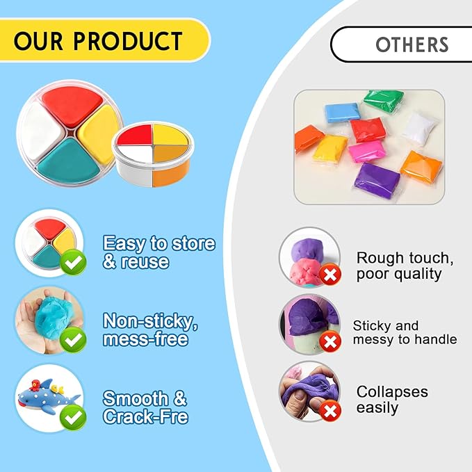 Ocean Buddies Air Dry Clay Kit for Kids - 12 Marine Animal Models with 4 Colors & Sculpting Tools, Ultra Light & Soft Modeling Clay Set, Non-Toxic DIY Arts and Crafts Gift for Boys & Girls Ages 3+