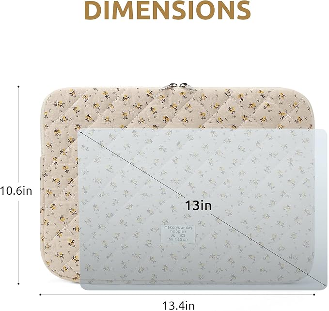 Puffy Laptop Sleeve 13-15.6 Inch Cute Quilted Laptop Protective Case Padded Floral Computer Sleeve for MacBook (A-Yellow, 13 Inch)