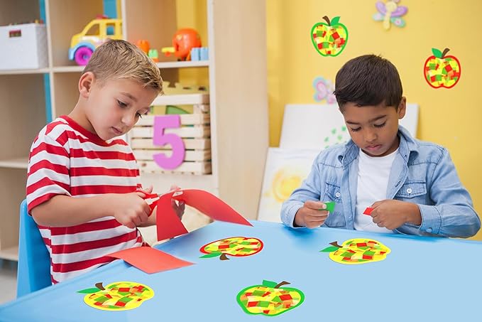 Renbuzhu 40PCS Back to School Apple-Shaped Crafts Bulk: Tissue Paper Sign Suncatchers, First Day of Classroom Activities DIY Kit, Fall Decorations, Window Stained Glass Effect Art Supplies