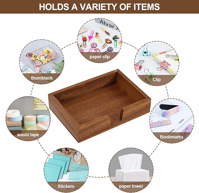 MultiBey Sapele Wood 4x6 Inch Sticky Note Holder, Wooden Notepad Dispenser and Desktop Organizer for Office, School, Home Supplies