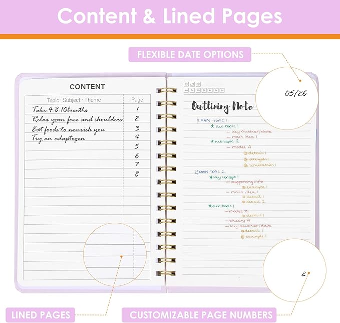 LABUK Spiral Notebook, 160 Pages A5 Lined Hardcover Notebook, 5.5 x 8in Spiral Journal for Women and Man, Work, Writing