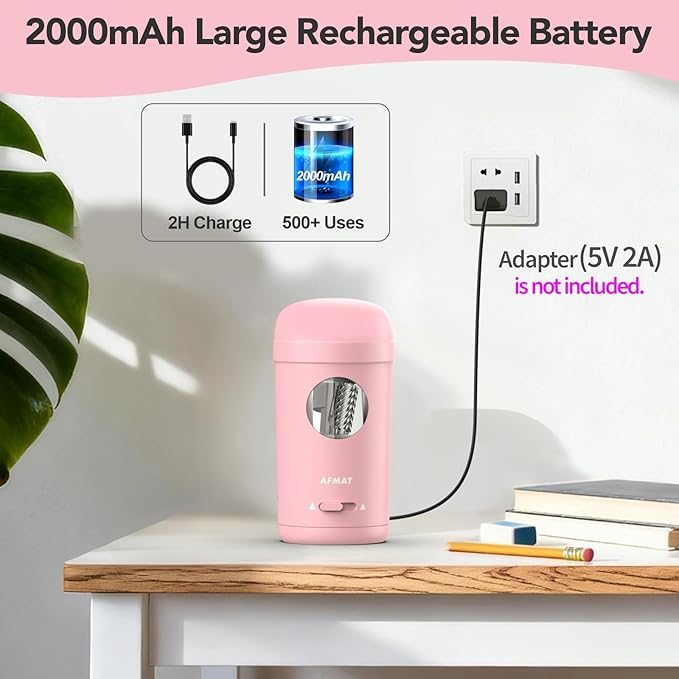 AFMAT Electric Pencil Sharpener, Fully Automatic Pencil Sharpener for 7-8mm Pencils & Colored Pencils, Auto in & Out, Rechargeable Vertical Hands-Free Sharpeners for Classroom/Home/Office PSX7(Pink)