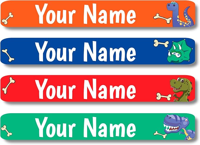 Lovable Labels Personalized Labels for Kids (120 Labels) - Waterproof Dishwasher Safe Peel and Stick Labels are Great for School Supplies Daycare Camp Bottles (Dino-Myte)