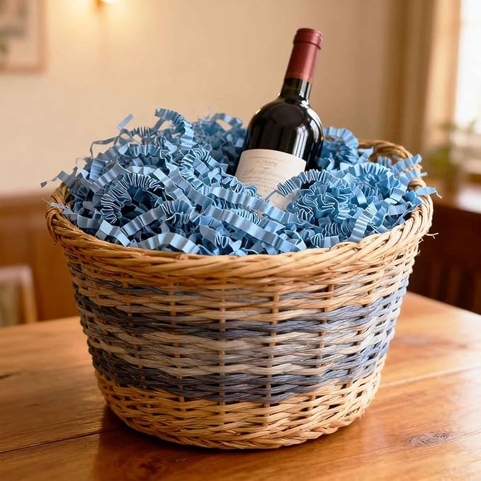 Tisspoms 3LB Sky Blue Crinkle Cut Paper Shred Filler, Paper Shreds for Basket Fillers, Birthday, Gift Wrapping, Anniversary, Wedding, Halloween, Thanksgiving, Christmas Gift Decor Party Filler