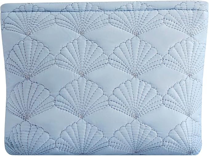 uekeboag Shells Quilted Cotton Makeup Bag,Travel Pouch(LightBlue) | Cotton Aesthetic Cosmetic Bag for Women,Shell Embroidery,Wedding Gifts, Bridal Gifts