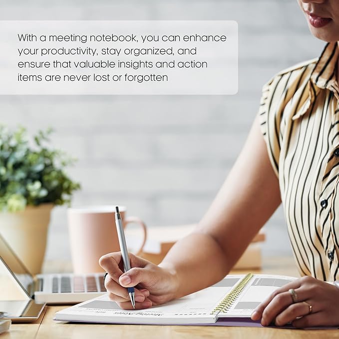Meeting Notebook for Work Organization - Work Planner Notebook with Action Items, Agenda Planner for Note Taking, 160 Pages (6.9" X 9.9") Project Organizer for Men & Women - Lavender