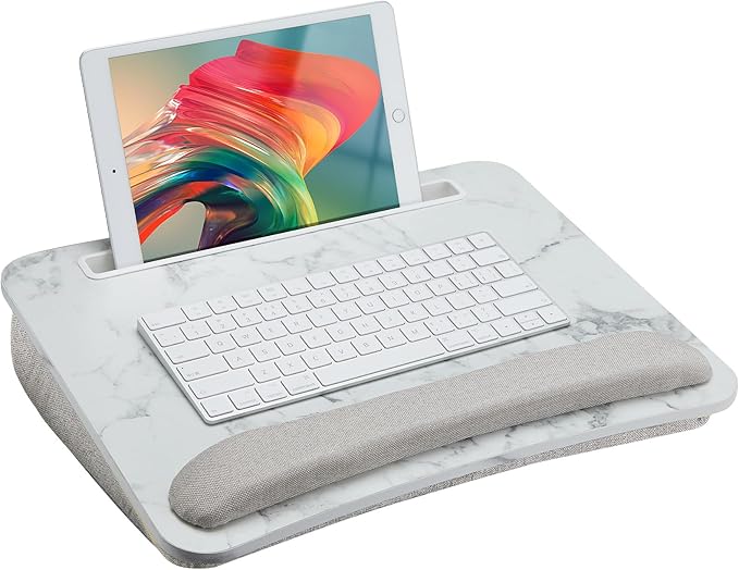 HUANUO Laptop Lap Desk - Portable Lap Desk with Pillow Cushion, Fits up to 15.6 inch Laptop, with Anti-Slip Strip & Storage Function for Home Office Students Use as Computer Laptop Stand - Marble