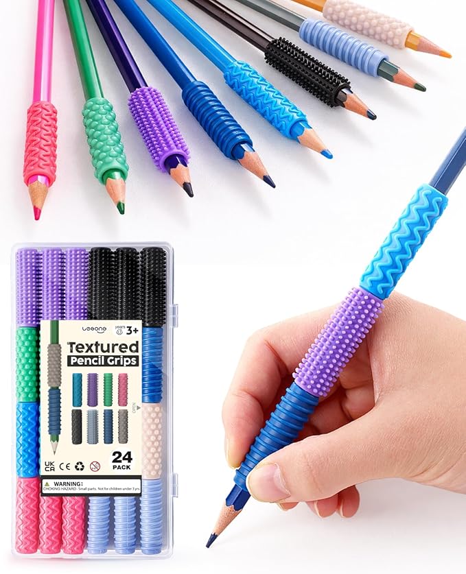Sensory Fidget Toys Kids Adults: 24 Pack Textured Silicone Pencil Grips for Kids - Bulk Fidgets for Classroom Prizes - ADHD Tools for Stress Relief Items