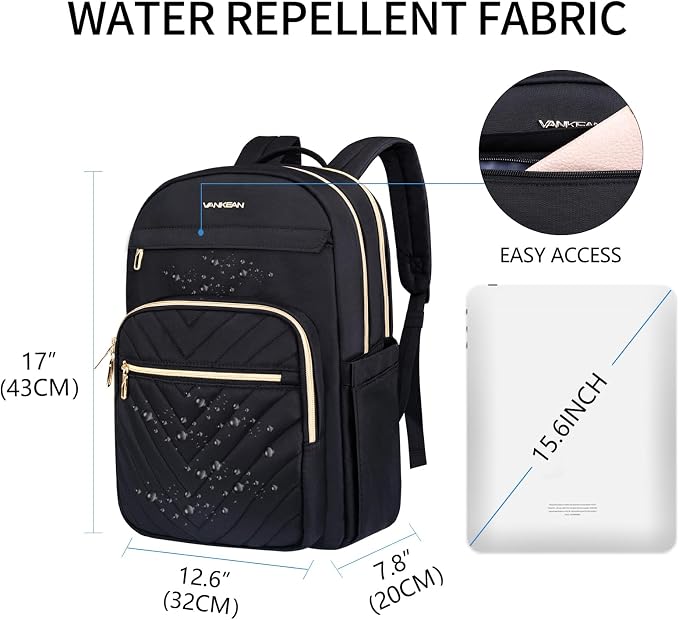 VANKEAN 15.6 Inch Laptop Backpack for Women Large Capacity Daypack | Waterproof Backpacks Stylish Travel Bags Casual Daypacks for College, Business